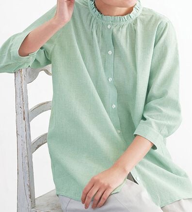 BELLUNA（ベルーナ）の「オーガニックコットン１００％フリル衿ブラウス（チュニック）」