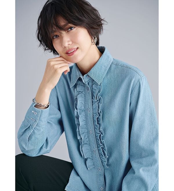 BELLUNA（ベルーナ）の「＜メルティデニム＞フリルデザインブラウス（ブラウス）」｜詳細画像