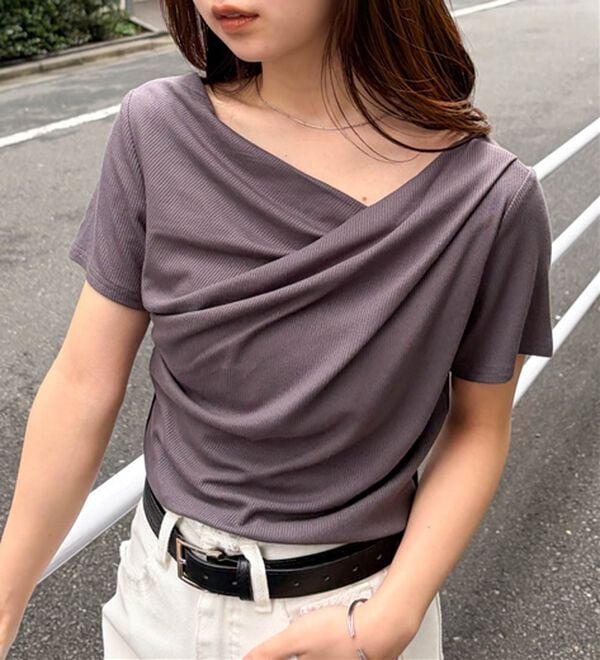 RANAN（ラナン）の「【新色追加】ひんやり上品ドレープリブTシャツ（カットソー）」｜詳細画像