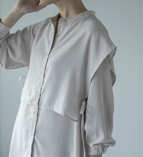 BELLUNA（ベルーナ）の「麻調素材レイヤード風ロングシャツ（シャツワンピース）」｜詳細画像