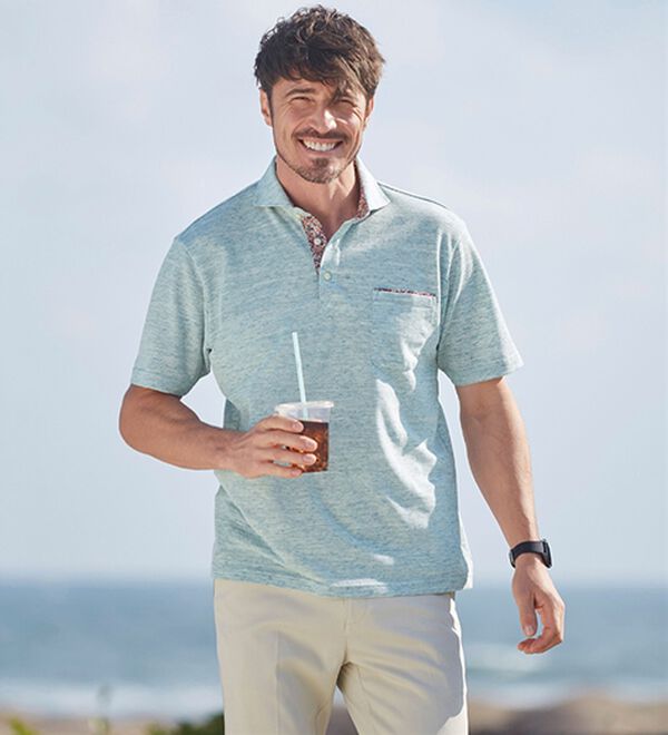 「＜コムルヴァン・オム＞リネンブレンド大人の杢調ポロ（メンズポロシャツ）」｜詳細画像