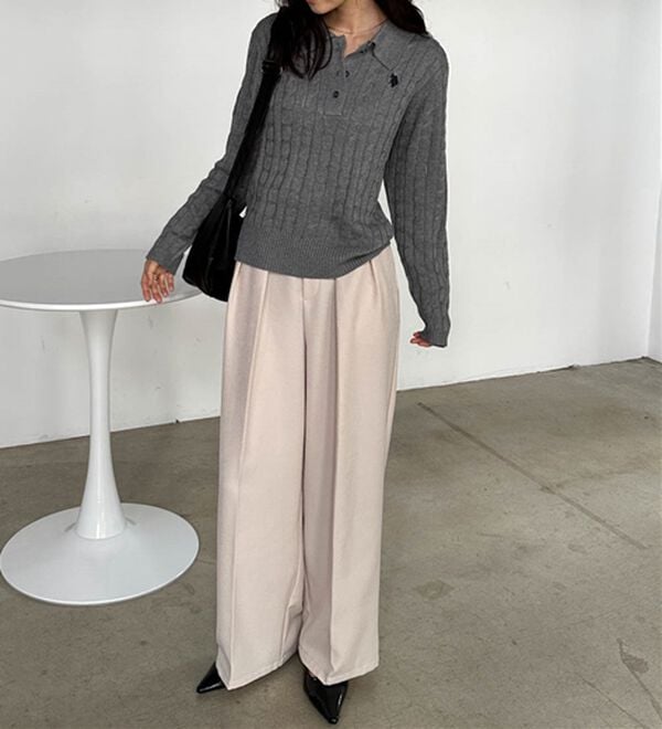 RANAN（ラナン）の「＜Ｕ．Ｓ．Ｐ＞刺繍長袖ケーブルポロニット（ニット・セーター）」｜詳細画像