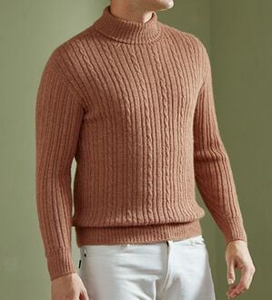 「ベビーアルパカ１００％ケーブル編セーター（メンズニット・セーター）」｜詳細画像