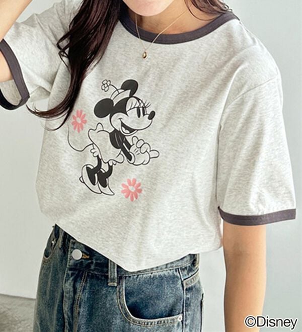 GeeRA（ジーラ）の「【Disney/ディズニー】別注/Mickey Mouse＆Minnie Mouse/リンガープリントTシャツ（カットソー）」｜ミニー&times;杢グレー