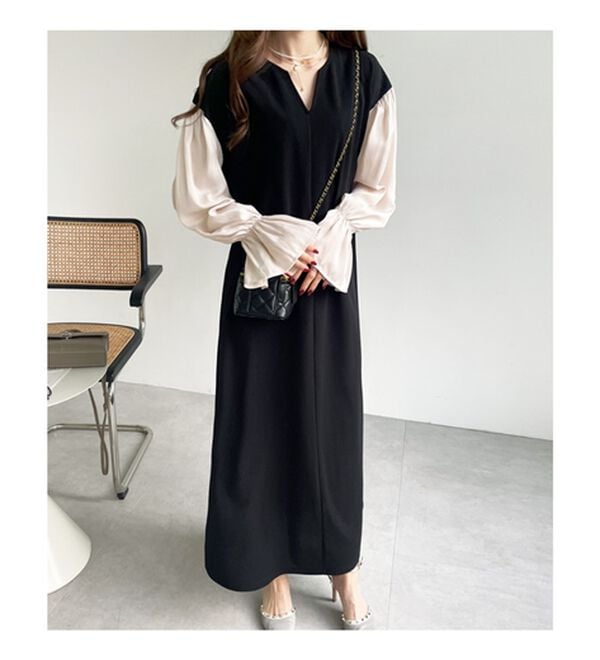 GeeRA（ジーラ）の「ブラウスレイヤード風ドッキングワンピース（カットソーワンピース）」｜詳細画像