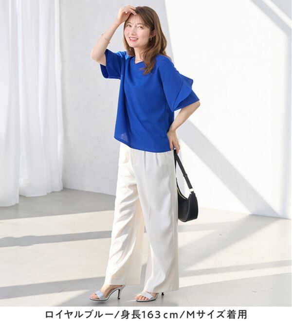 alotta（アロッタ）の「【４つの機能付】ひんやりフリル袖ブラウスＴシャツ（ブラウス）」｜詳細画像