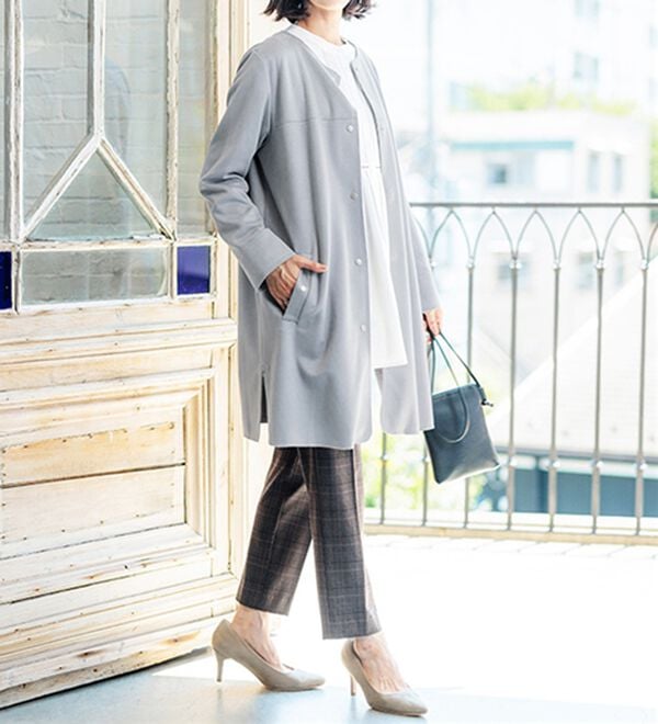 BELLUNA（ベルーナ）の「スエード調ノーカラーロング丈ジャケット（ノーカラージャケット）」｜詳細画像