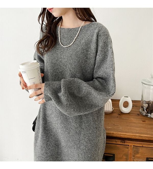 GeeRA（ジーラ）の「ボートネックミニ丈ニットワンピース（ニットワンピース）」｜詳細画像