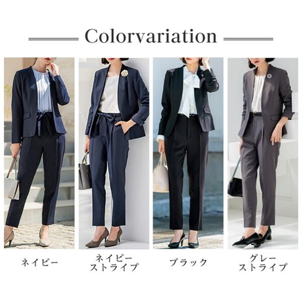 GeeRA（ジーラ）の「【2点セット】選べるボトム！洗えて型くずれしないノーカラージャケットパンツスーツセット（パンツスーツ）」｜詳細画像