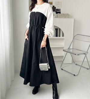 GeeRA（ジーラ）の「ビスチェドッキングワンピース（その他ワンピース）」｜オフ白&times;ブラック