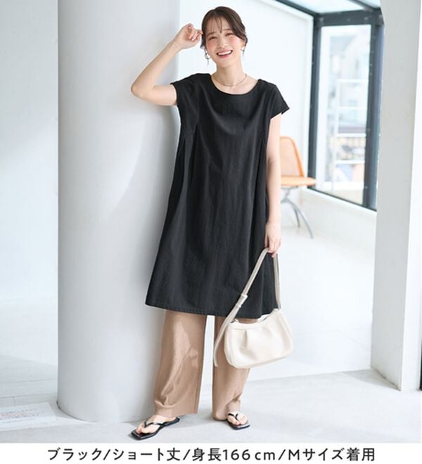 Viola e Viola（ヴィオラ エ ヴィオラ）の「【選べる２丈】綿１００％タック使いワンピース＜Ｓ～４Ｌ＞（チュニックワンピース）」｜詳細画像