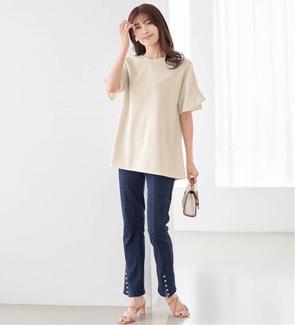 alotta（アロッタ）の「【４つの機能付】ひんやりフリル袖Ｔシャツチュニック（チュニック）」｜詳細画像
