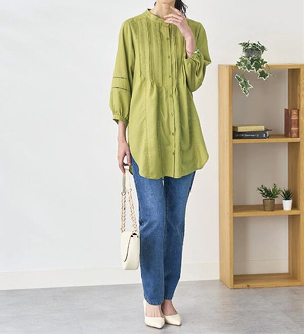 BELLUNA（ベルーナ）の「機能付リネン混ピンタック使いシャツチュニック（チュニック）」｜詳細画像