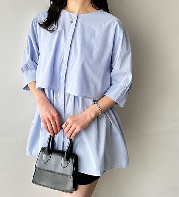 GeeRA（ジーラ）の「【華奢見え】羽織にもなる！ペプラムシャツチュニック（チュニック）」｜詳細画像