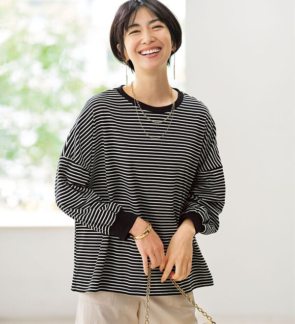 BELLUNA（ベルーナ）の「ゆったり体型カバー！ボーダープルオーバー（カットソー）」｜詳細画像