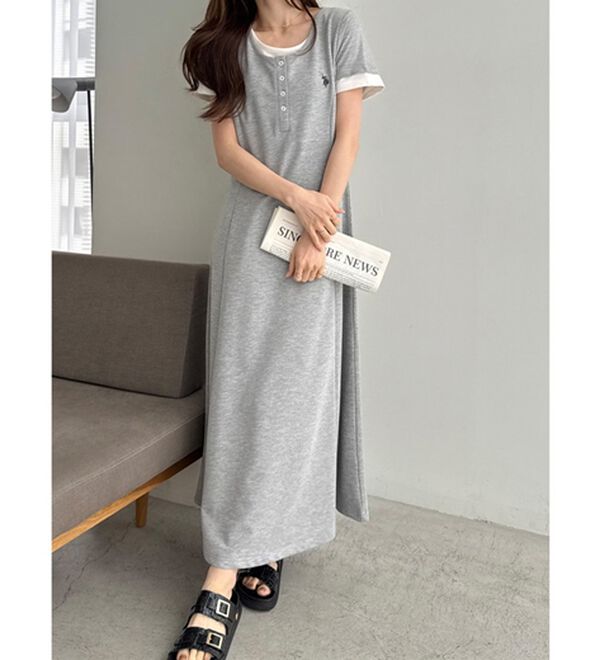 GeeRA（ジーラ）の「【ＵＳ．ＰＯＬＯ．ＡＳＳＮ】レイヤード風ヘンリーネック半袖ワンピース（カットソーワンピース）」｜詳細画像