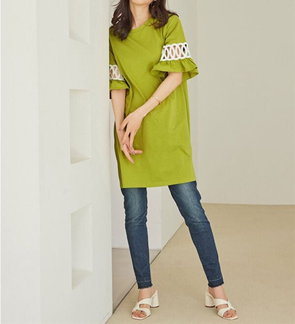 RANAN（ラナン）の「袖レース切替チュニックワンピース（チュニックワンピース）」｜詳細画像