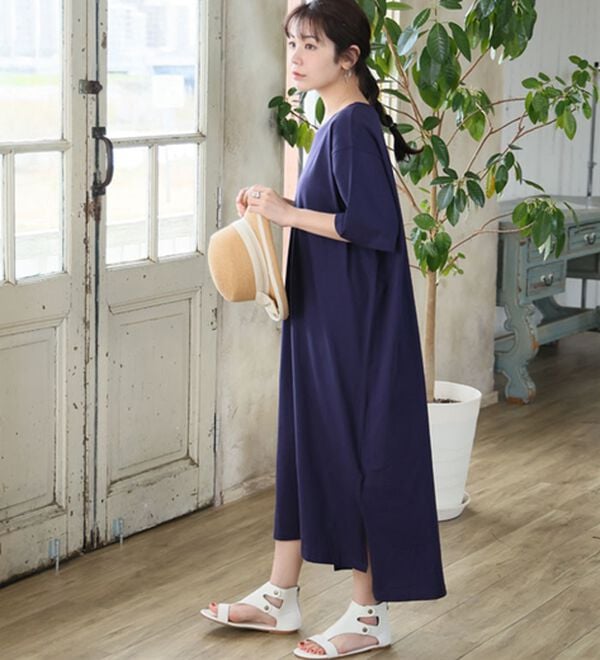 A HAPPY MARILYN（アハッピーマリリン）の「【Ｌ～１０Ｌ】選べる２丈！綿１００％ストンと楽ちん！着心地さらりゆるＴワンピース＆チュニック（チュニック）」｜詳細画像