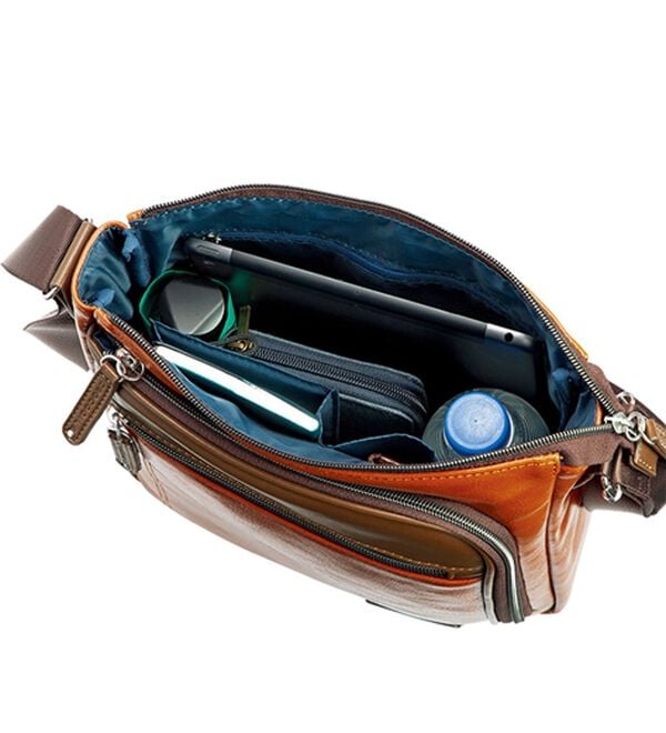 「＜クロコダイル＞トリプルファスナーショルダー（メンズショルダーバッグ）」｜詳細画像