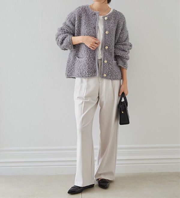 RANAN（ラナン）の「ゴールド調ボタンループ編みニットジャケット（ニットカーディガン）」｜詳細画像