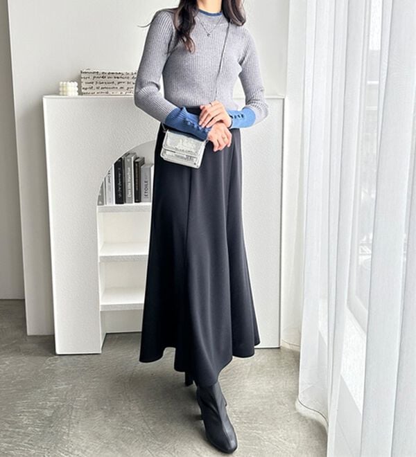 GeeRA（ジーラ）の「配色デザインくるみボタン付リブニット（ニット・セーター）」｜詳細画像