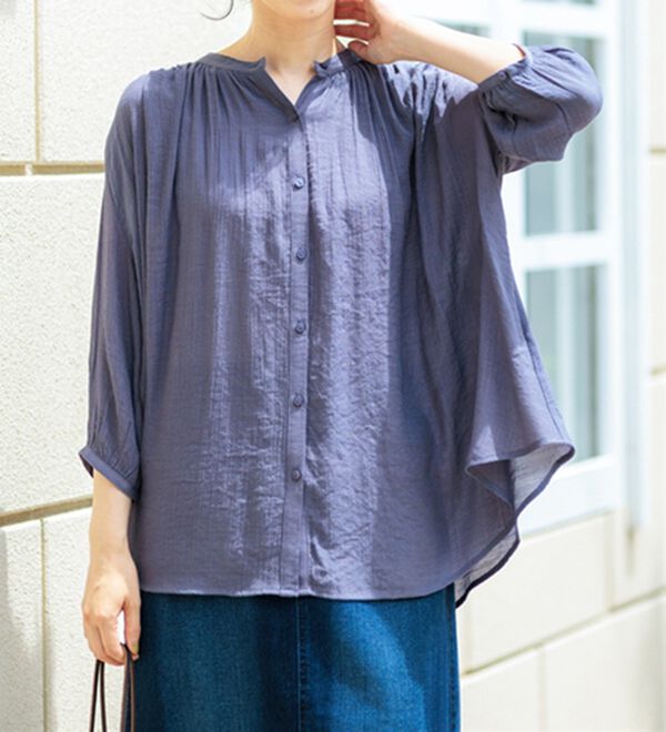 BELLUNA（ベルーナ）の「【新色追加】スラブ素材ギャザーデザインブラウス（ブラウス）」｜詳細画像