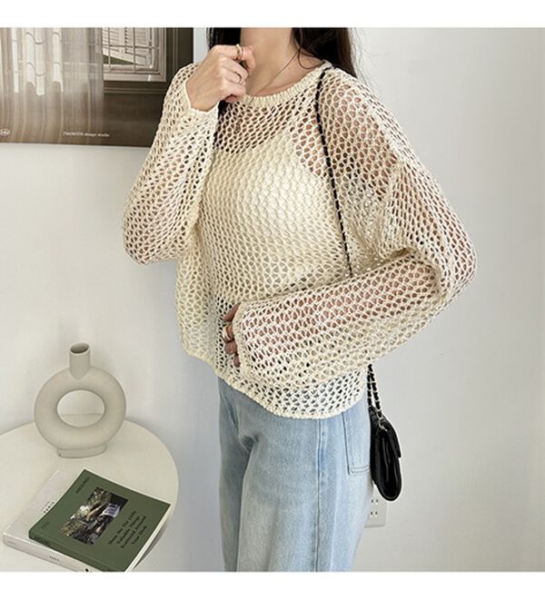 GeeRA（ジーラ）の「透かし編みメッシュニットプルオーバー（ニット・セーター）」｜詳細画像