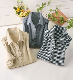 ルフラン（ルフラン）の「【３色組】毎日活躍！かっぽうシャツ（ホームウェア）」｜詳細画像