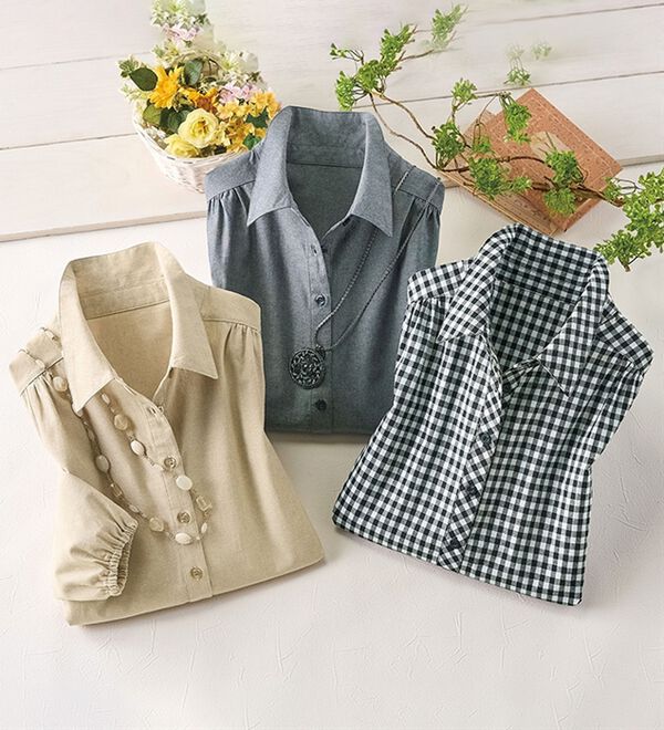 ルフラン（ルフラン）の「【３色組】毎日活躍！かっぽうシャツ（ホームウェア）」｜詳細画像