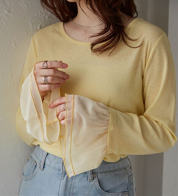 RANAN（ラナン）の「フレアーチュール袖スラブシアーＴ（カットソー）」｜詳細画像