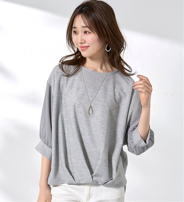 BELLUNA（ベルーナ）の「ネックレス付！異素材裾タックプルオーバー（カットソー）」｜詳細画像