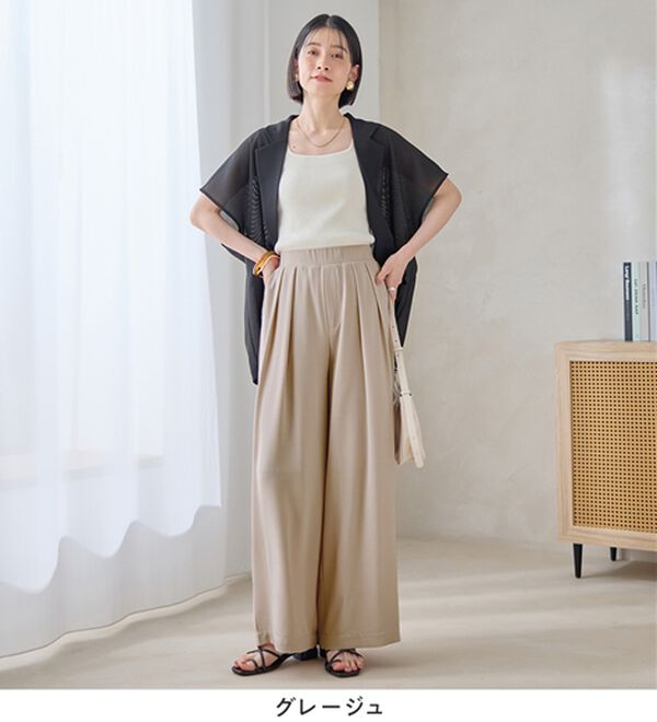 Viola e Viola（ヴィオラ エ ヴィオラ）の「【選べる２丈】さらさらＥＡＳＹ細魅せ叶う！とろみタックワイドパンツ（ワイドパンツ・ガウチョ）」｜詳細画像