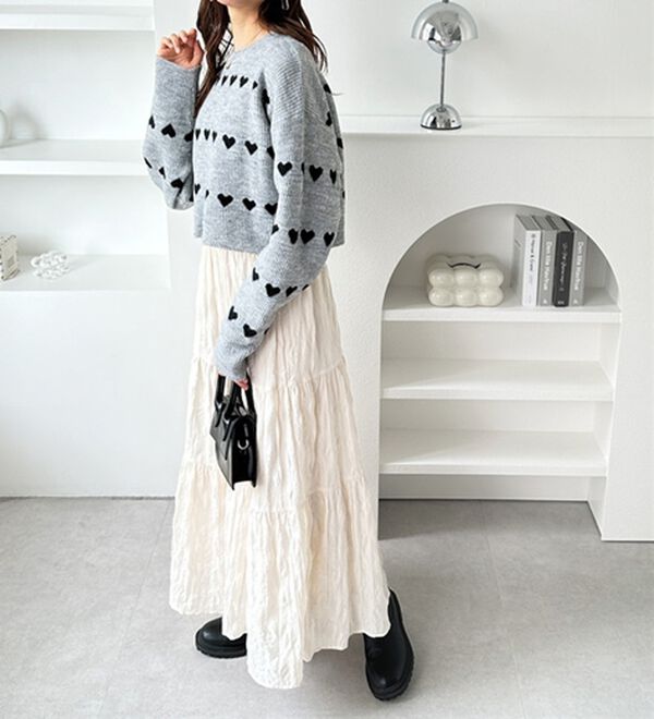 GeeRA（ジーラ）の「ハート柄ショートニットプルオーバー（ニット・セーター）」｜詳細画像