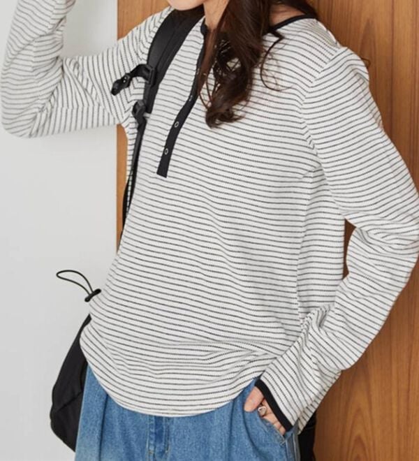 RANAN（ラナン）の「ヘンリーネックワッフルロンＴ（カットソー）」｜ボーダー