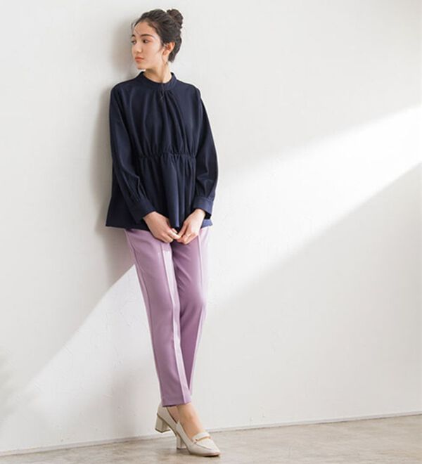 Pierrot（ピエロ）の「ハイネックギャザーTブラウス（ブラウス）」｜詳細画像