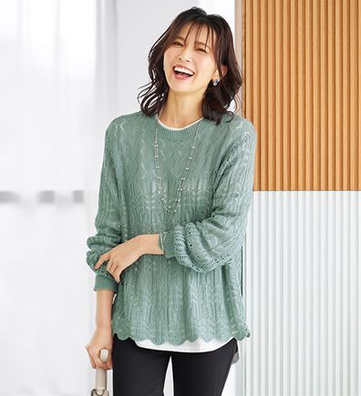 BELLUNA（ベルーナ）の「インナー付透かし編みニットアンサンブル（アンサンブル）」