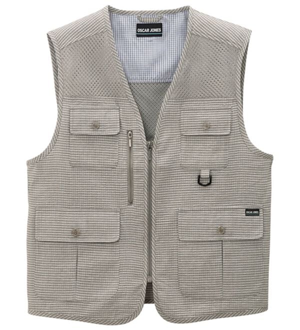 「夏素材の多ポケットベストコレクション（メンズベスト）」｜グレー(しじら)