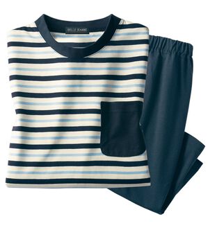 「綿混半袖ボーダーパジャマ（メンズルームウェア）」｜ボーダー／ネイビーセット