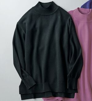 BELLUNA（ベルーナ）の「ロンＴが苦手な方に！なめらかシルクタッチニットＴ（ニット・セーター）」｜黒