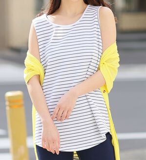 A HAPPY MARILYN（アハッピーマリリン）の「【Ｍ～８Ｌ／選べる裾】【接触冷感・吸水速乾】さらさらタンクトップ（タンクトップ・キャミソール）」｜オフ&times;グリーン