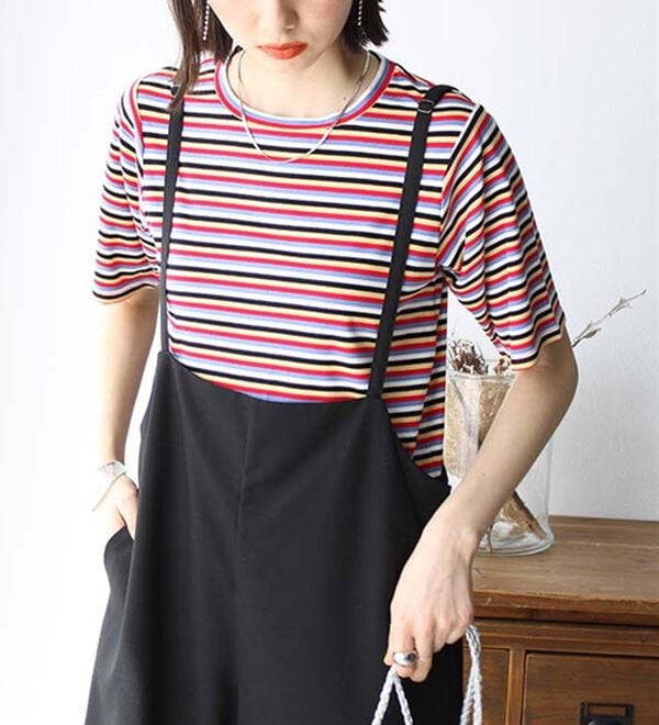 GeeRA（ジーラ）の「マルチボーダー５分袖リブカットソー（カットソー）」｜詳細画像