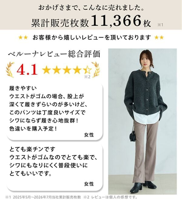 BELLUNA（ベルーナ）の「シュッと体型カバー！ジャストフィットフレアーパンツ（フルレングスパンツ）」｜詳細画像