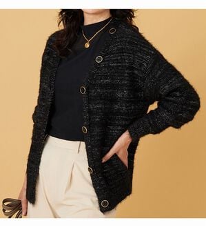 BELLUNA（ベルーナ）の「上品見え！ふんわりシャギーカーディガン（ニットカーディガン）」｜黒