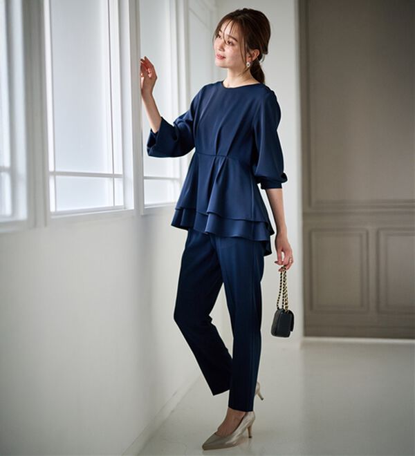 RANAN（ラナン）の「【２点セット】洗える！バックパール調ペプラムチュニックセットアップ（パンツスーツ）」｜詳細画像