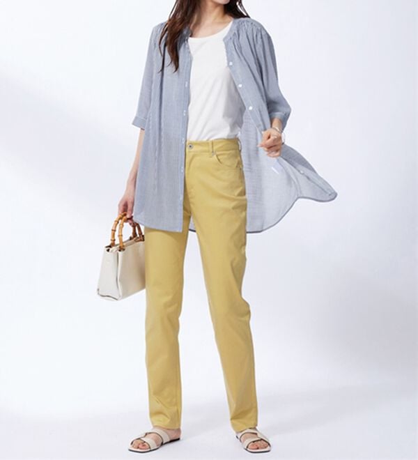 BELLUNA（ベルーナ）の「スラブ素材スキッパーデザインシャツチュニック（チュニック）」｜詳細画像