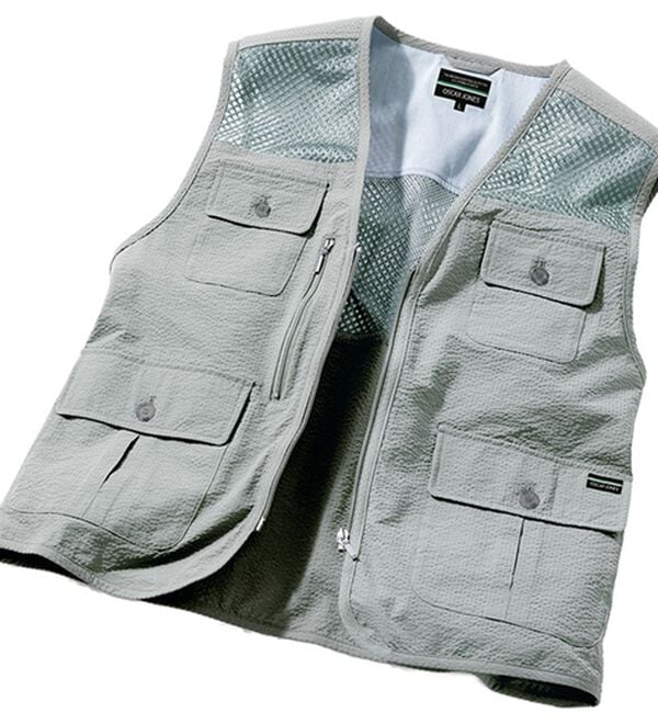 「涼感サッカー多機能ポケットベスト（メンズジャケット）」｜グレー
