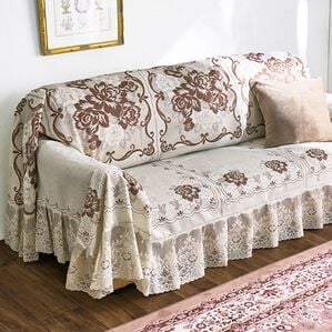 「日本製抗菌防臭加工カチオンレースソファカバー（ソファーカバー）」｜アイボリー