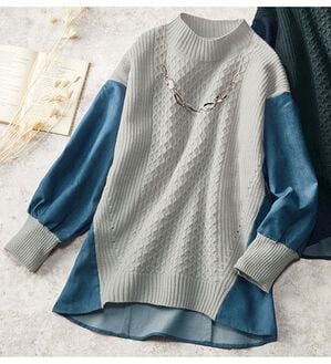 ルフラン（ルフラン）の「デニム切替ニットチュニック（チュニック）」｜グレー系