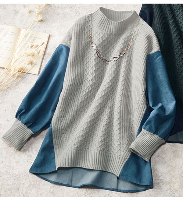 ルフラン（ルフラン）の「デニム切替ニットチュニック（チュニック）」｜グレー系