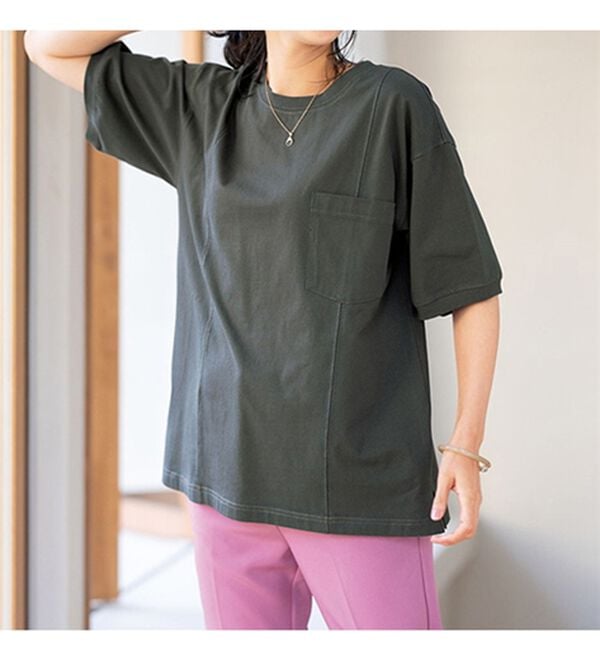 ルフラン（ルフラン）の「【３色組】ひんやり！ポケット付ステッチゆるＴシャツ（カットソー）」｜詳細画像